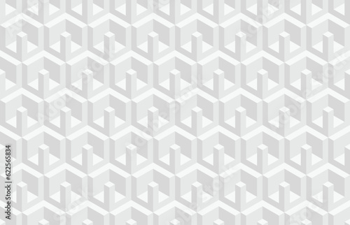 Abstract black and white 3d geometric seamless pattern. Isometric hexagonal cubes optical illusion modern background in neutral grey color.