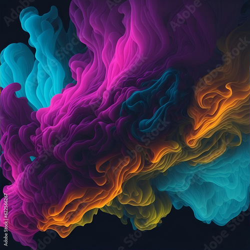 Multicolored Smoke Puff Cloud on Dark Background, abstract wallpaper, Digital Artistic Illustration