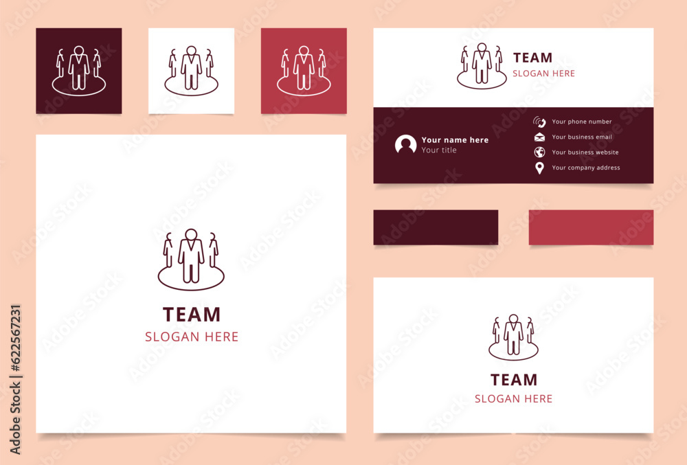 Team logo design with editable slogan. Branding book and business card template.