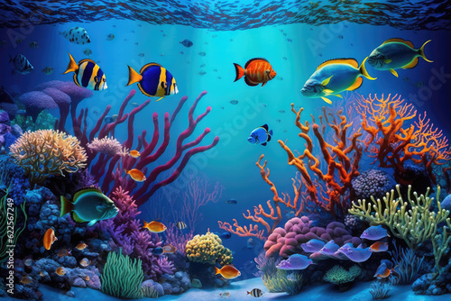 A colorful aquarium teeming with tropical fish and vibrant coral  capturing the beauty and tranquility of keeping aquatic pets  generative AI