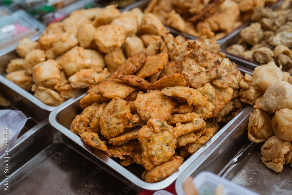 mix of traditional cuisine from street food vendor. deep fried banana mix of traditional cuisine from street food vendor. deep fried banana