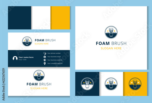 Foam brush logo design with editable slogan. Branding book and business card template.
