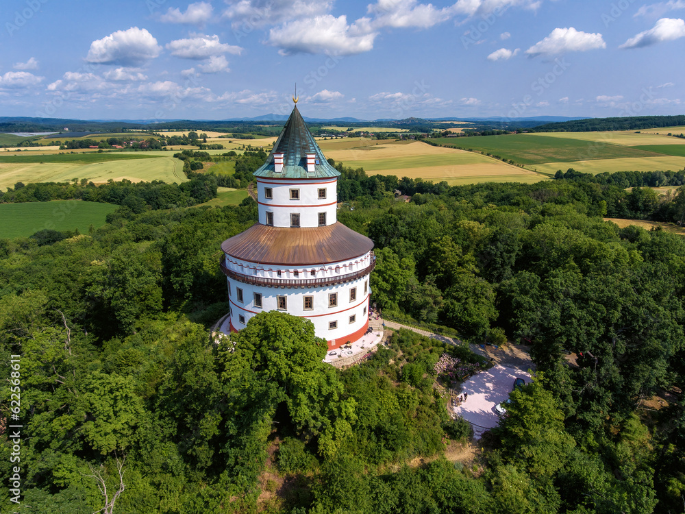Aerial view of the hunting castle Humprecht located near the town of Sobotka in the Bohemian Paradise.