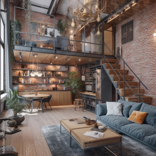 home design interior - Interior design of a living room in loft style