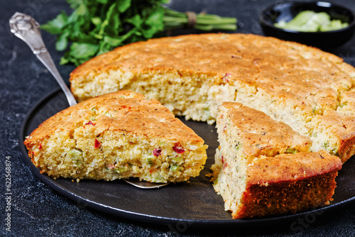 Red pepper Cheddar Celery Cornbread, top view © myviewpoint