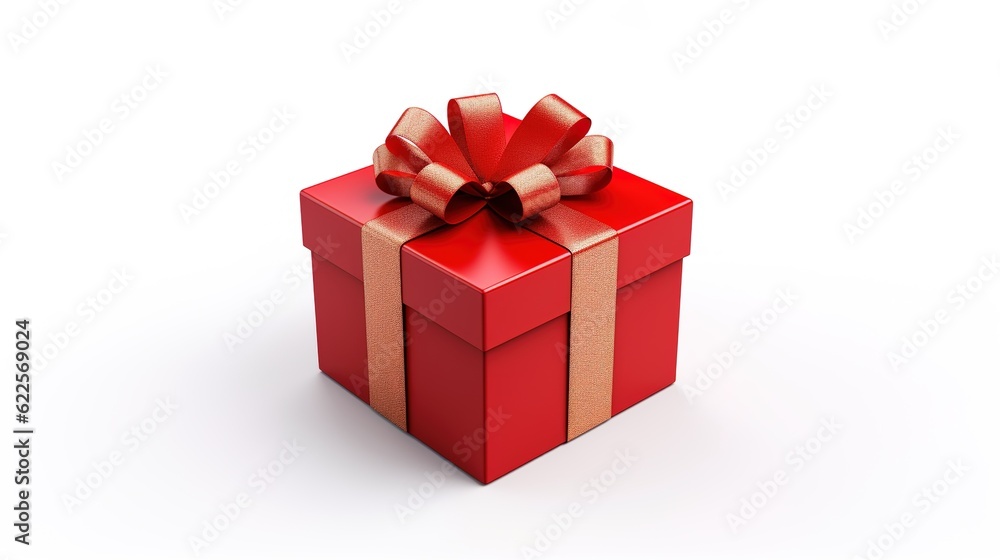 Gift with red satin ribbon and bow on white background Gift with red satin ribbon and bow on white background