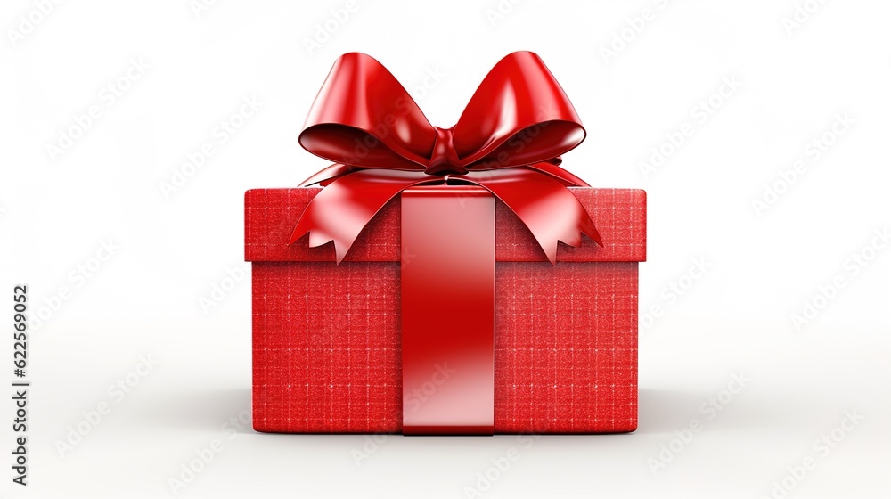 Gift with red satin ribbon and bow on white background Gift with red satin ribbon and bow on white background