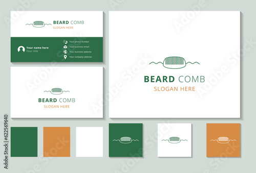 Beard comb logo design with editable slogan. Branding book and business card template.