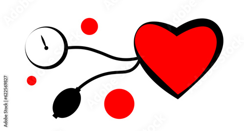 Tonometer and heart on a white background. Vector illustration in doodle style. Blood pressure, hypertension