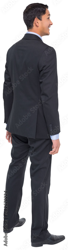 Digital png photo of back view of happy asian businessman on transparent background Digital png photo of back view of happy asian businessman on transparent background