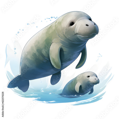 cute dugong family type B, generative ai © AgungMild
