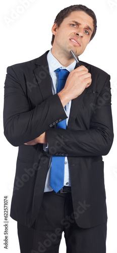 Digital png photo of confused caucasian businessman on transparent background