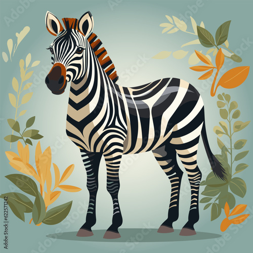Zebra standing in front of plant with leaves on it s sides.