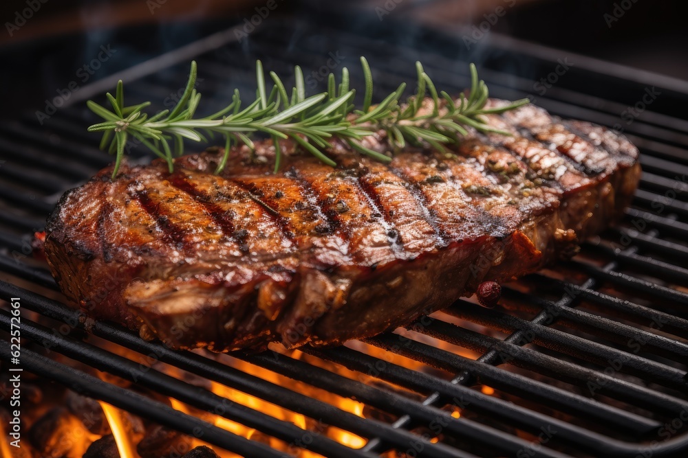 beef ribeye steak grilling on flaming grill beef ribeye steak grilling on flaming grill
