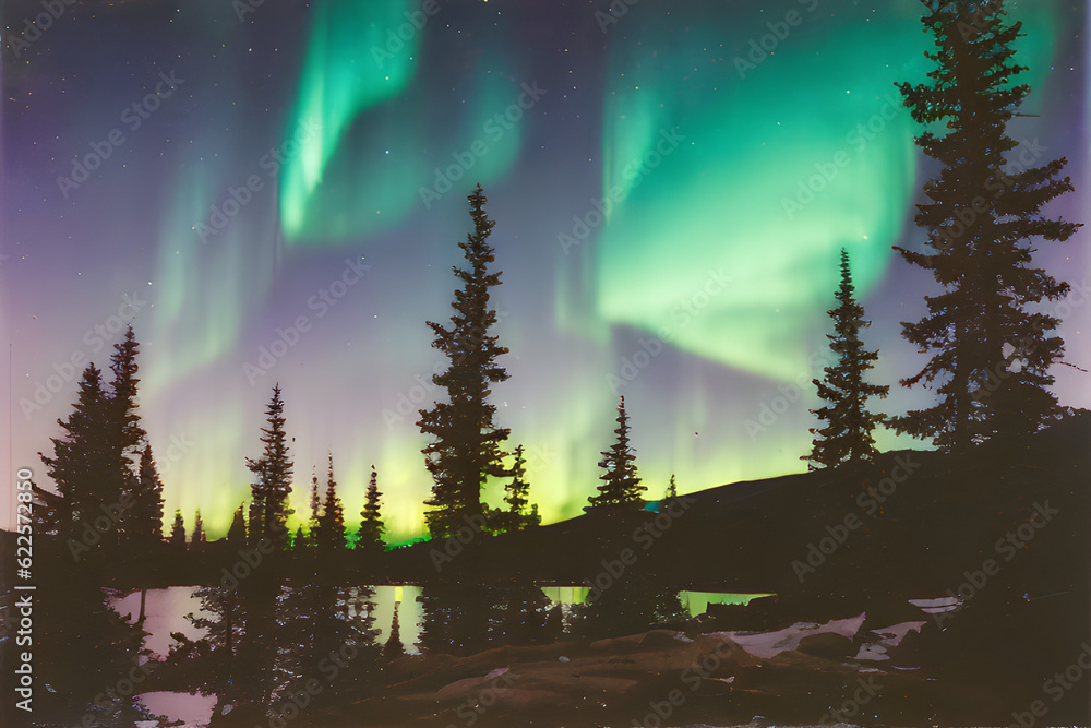a landscape with an aurora view Generative AI a landscape with an aurora view Generative AI