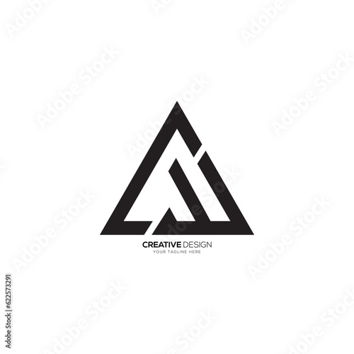 Triangle mountain shape modern letter CW creative line art monogram logo. CW logo, WC logo