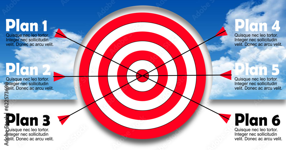 Business targets focus on strategic objectives. Vector illustration of an arrow hitting the target. success in planning towards the Goal Business targets focus on strategic objectives. Vector illustration of an arrow hitting the target. success in planning towards the Goal