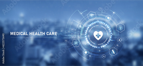 Wallpaper Mural Healthcare and technology concept with flat icons and symbols. Template design for health care business, innovation medicine, pharmaceutical industry, science background, medical research. Torontodigital.ca