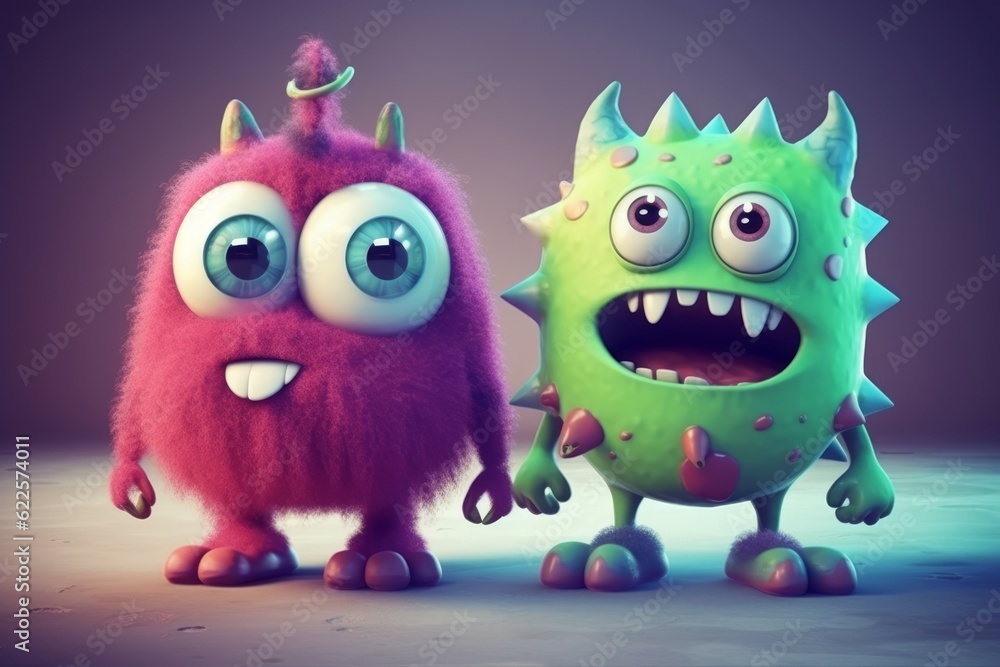 Monsters cute funny friends. Generate Ai