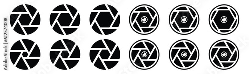 Camera shutter icons. Camera shutter vector, lens aperture, shutter icon, camera shutter,  camera shutter graphic, camera shutter icon, lens diaphragm. Camera lens icon collection. Vector illustration