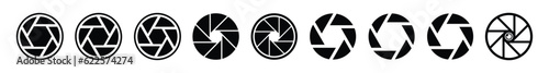 Camera shutter icons. Camera lens diaphragm. Camera lens icon collection. Vector illustration
