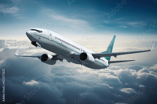 Airplane Flying in the Blue Sky. Travel and Transportation Concept with Copy Space