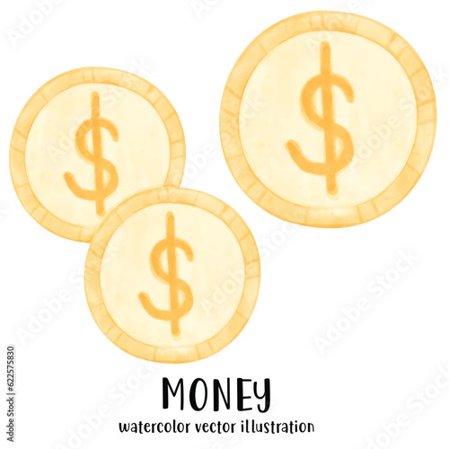 Money, money vector illustration, watercolor money, coins, bank, piggy bank, banking