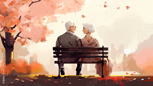 old couple sitting on a bench in the park