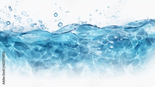 a vibrant blue water wave with sparkling bubbles on a clean white background