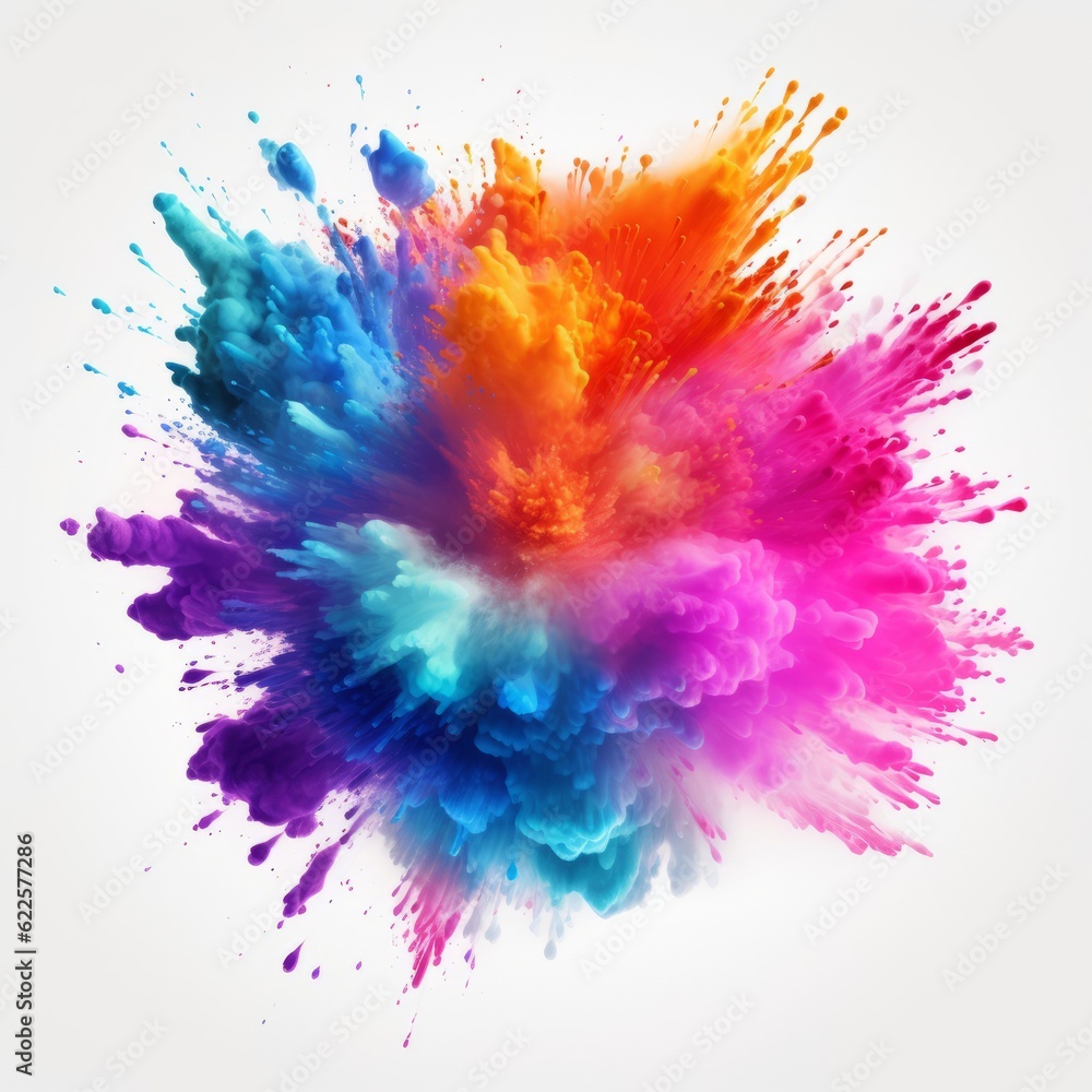 a vibrant explosion of colorful powder on a clean white background - obrazy, fototapety, plakaty 