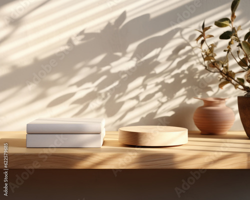 Nature's Glow: A Brown Wooden Counter Table for Your Organic Cosmetics Brand