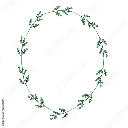 Cute branch and leaves circle  plant one line  leaf  Eco doodle clipart