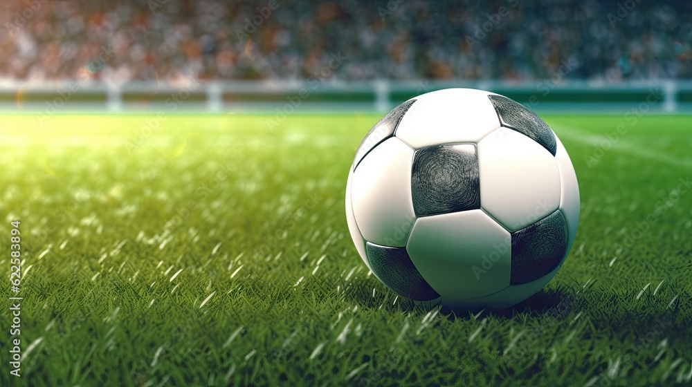 Soccer ball on the field. 3d illustration. Sports background