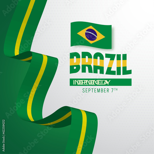 Brazil Independence Day September 7th with ribbon flag illustration