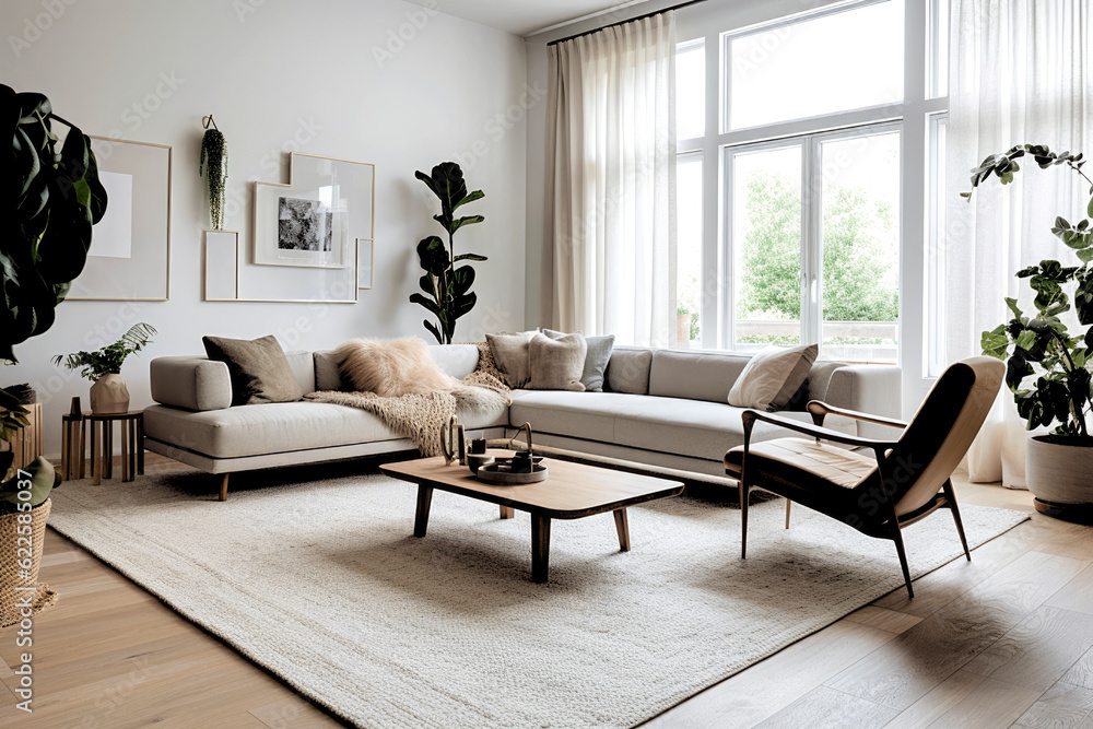 modern living room with couch - generative ai modern living room with couch - generative ai