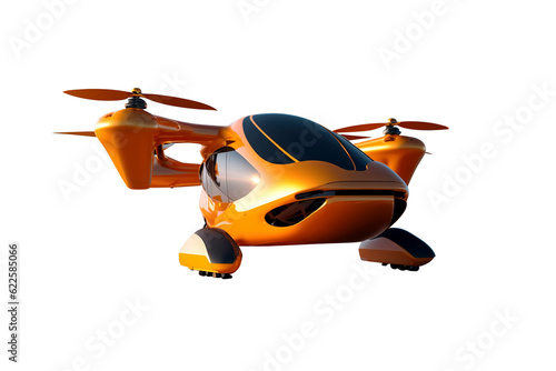 Fotografie, Tablou orange passenger drone taxi isolated on transparent background