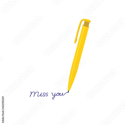Yellow ball pen flat illustration vector isolated on white background. Element for Back to school, Back to work concept.