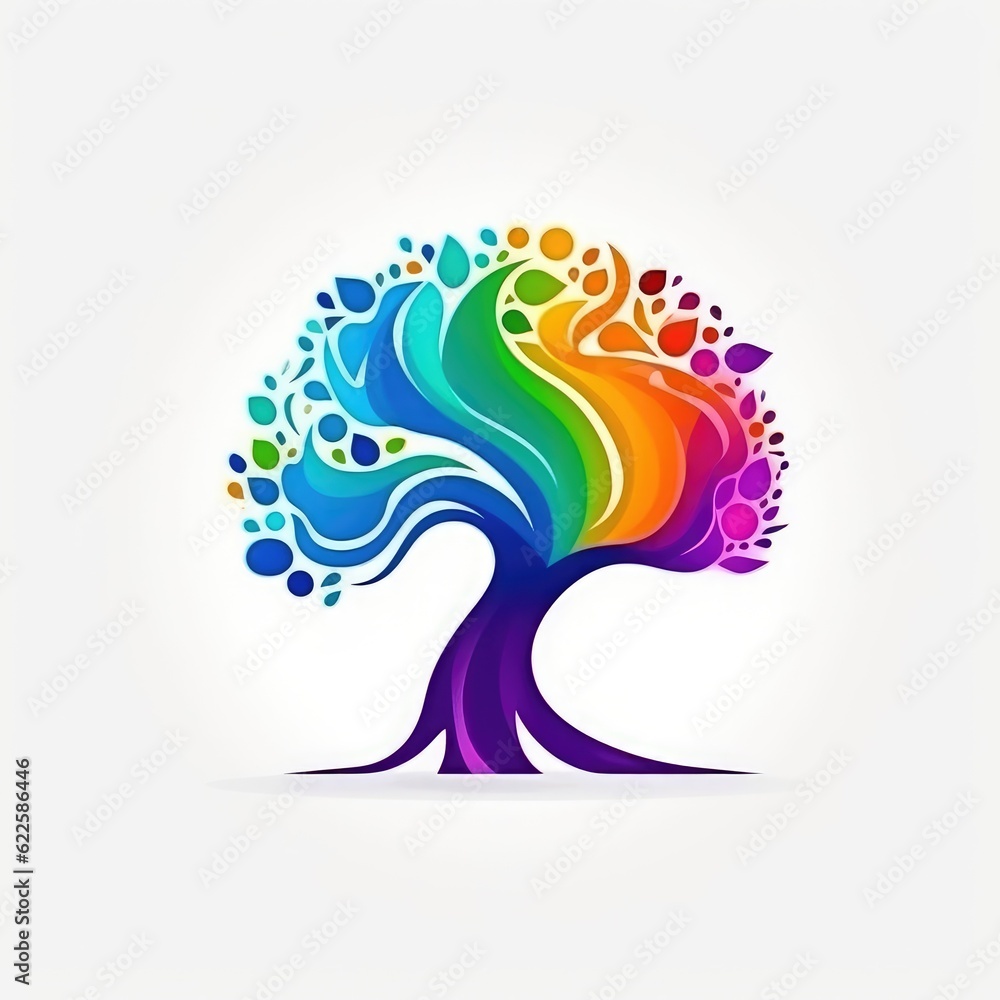 Fototapeta premium Colorful design of a tree isolated on white background. Generative AI