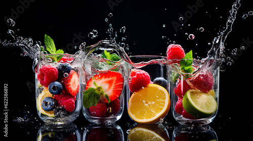 fresh fruit in water splashing