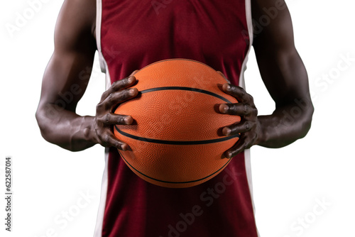 Digital png photo of african american male basketball player holding ball on transparent background