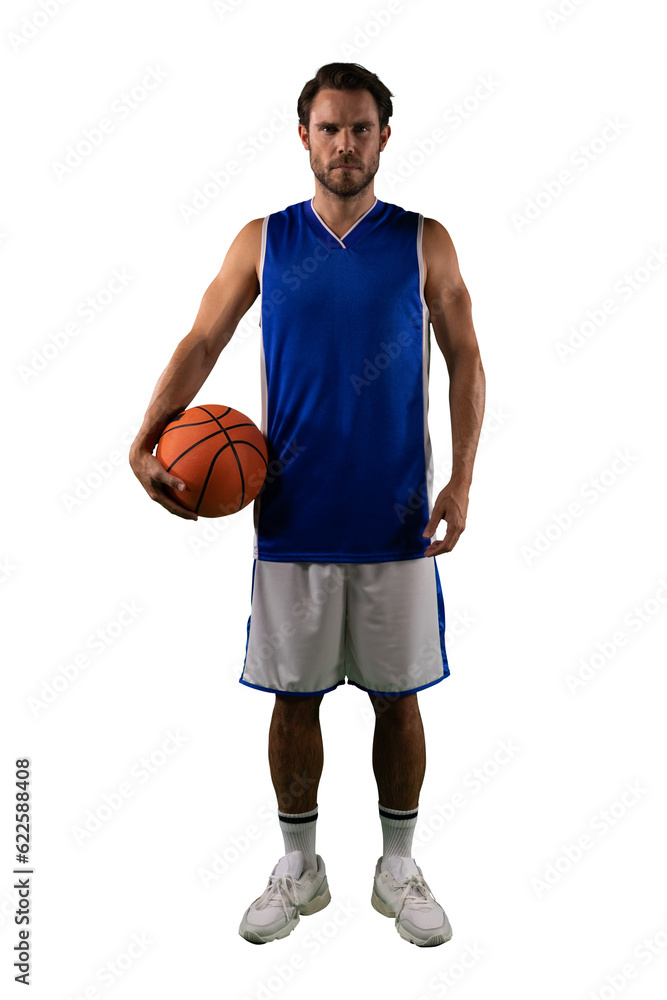Digital png photo of caucasian basketball player holding ball on transparent background Digital png photo of caucasian basketball player holding ball on transparent background