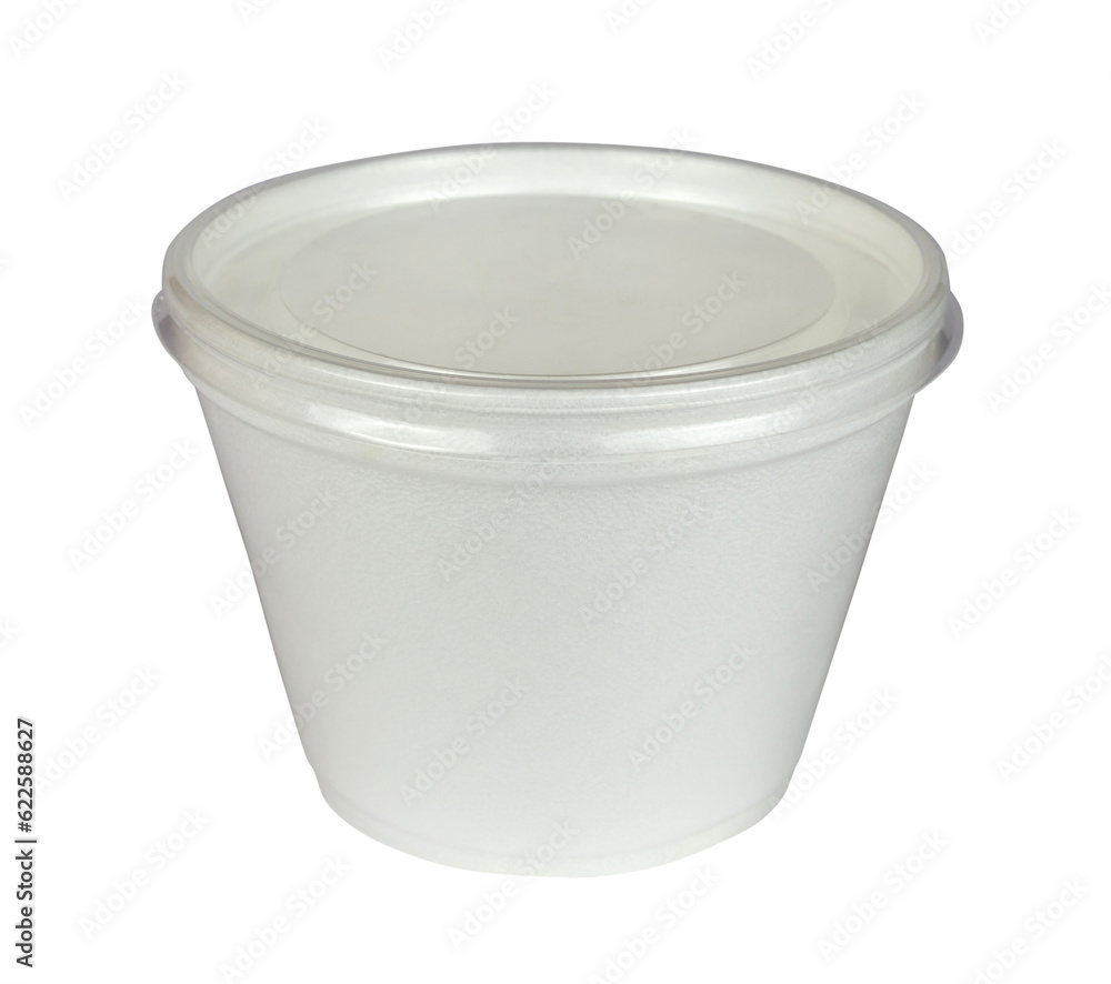 White styrofoam bowl with transparent lid isolated from background White styrofoam bowl with transparent lid isolated from background