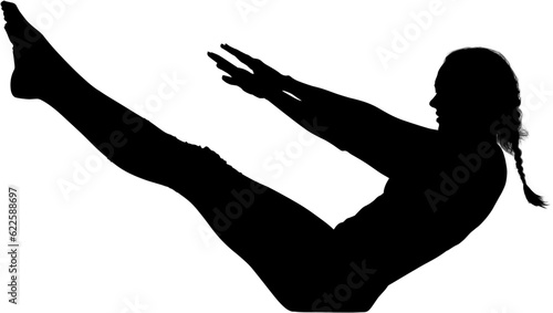 Digital png silhouette image of woman doing sit ups on transparent background © vectorfusionart