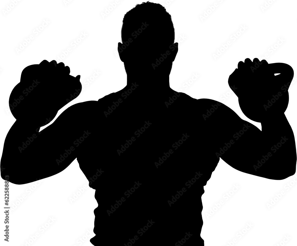 Digital png silhouette image of man lifting dumbbells on transparent background