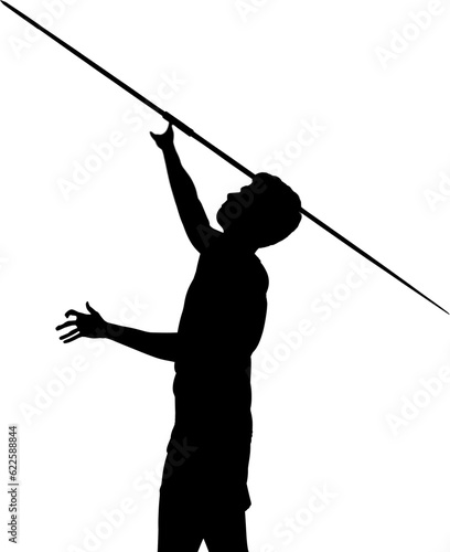 Digital png silhouette image of male athlete throwing javelin on transparent background