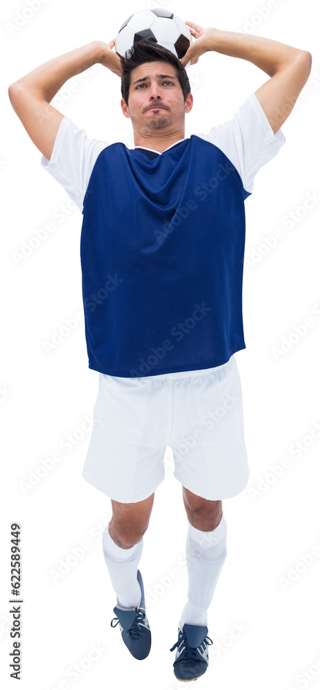 Digital png photo of caucasian male soccer player throwing football on transparent background Digital png photo of caucasian male soccer player throwing football on transparent background