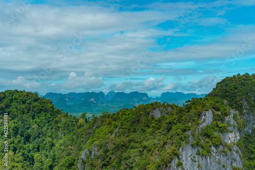Thailand limestones seen from Tiger's Cave temple, Krabi area, Thailand