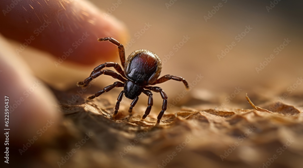 Dangerous biting Tick on a human hand is a carrier of infections and ...