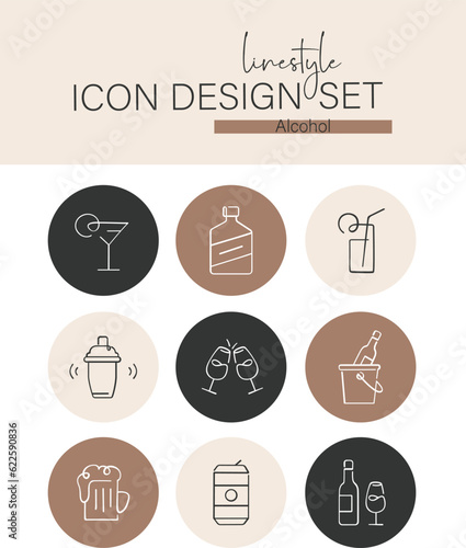 Linestyle Icon Design Set Alcohol