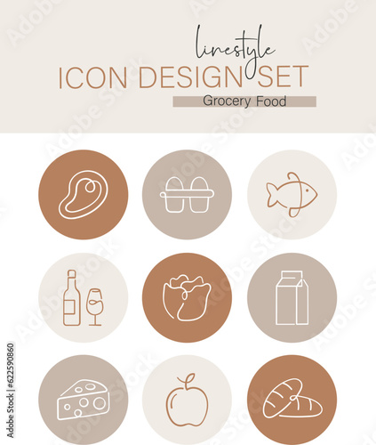 Linestyle Icon Design Set Grocery Food
